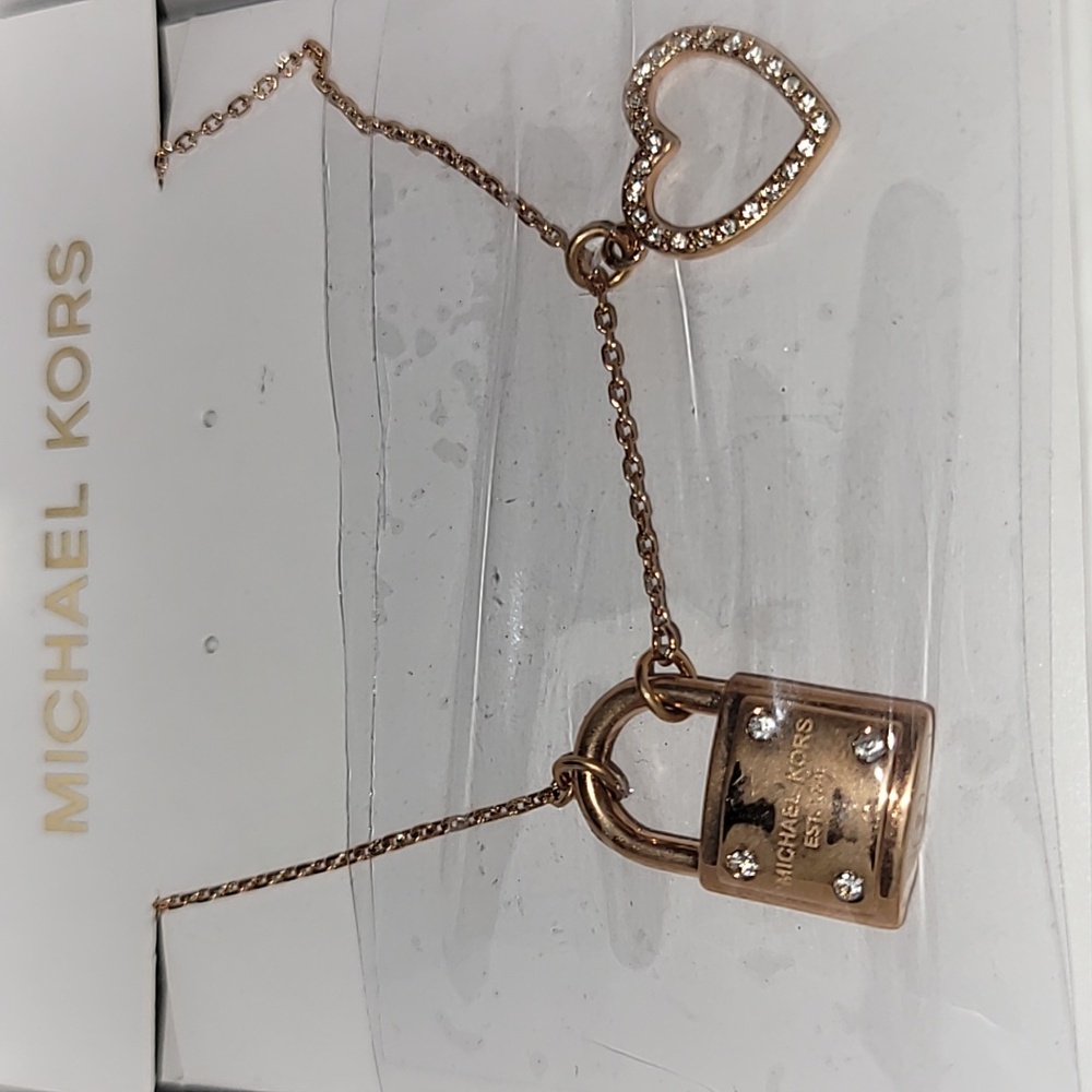 Michael Kors Rose Gold Padlock and Heart Necklace New With Tag & Box